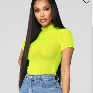 Neon yellow crop top with clueless dress